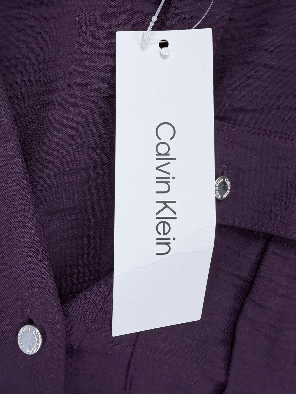Calvin Klein Plum Roll-Tab Tunic Blouse M Button-Front - Picture 4 of 13